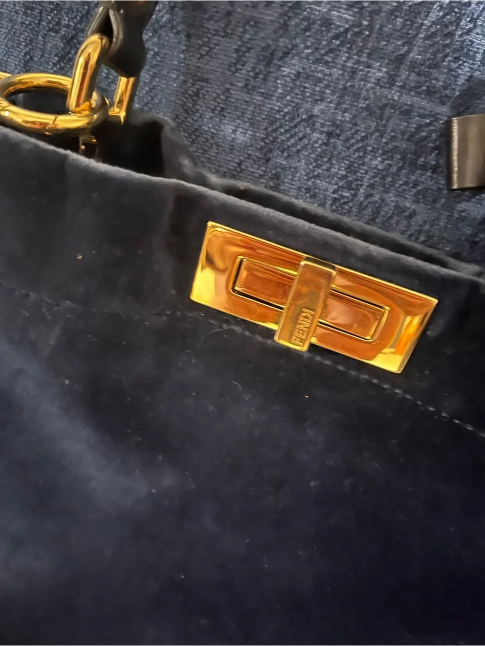 Women's dark turquoise Blue Velvet Top-Handle Satchel with Gold Hardware